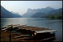 Boats on the shores of Ba Be Lake. Northeast Vietnam