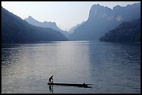 Fisherman on Dugout boat,  Ba Be Lake. Northeast Vietnam ( color)