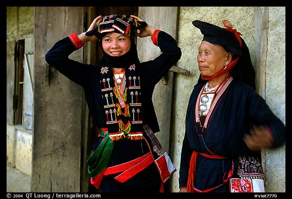 Two generations of tribewomen outside their house, near Mai Chau. Northwest Vietnam