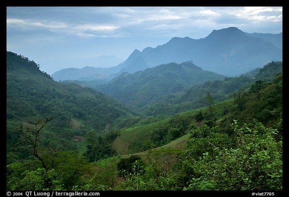 Lush mountain scenery between Moc Chau and Yeu Chau. Northwest Vietnam (color)