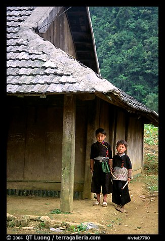 Two Hmong boys outside their house in Xa Linh village. Northwest Vietnam