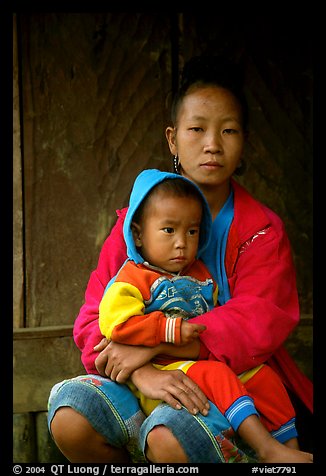 Hmong woman and boy, Xa Linh village. Northwest Vietnam (color)