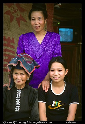 Three generations of thai women, near Son La. Northwest Vietnam (color)