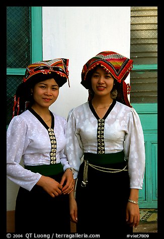 Two thai women in traditional dress, Son La. Northwest Vietnam (color)