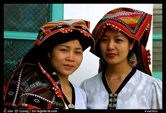 Two thai women in traditional dress, Son La. Northwest Vietnam