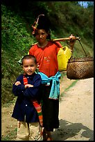 Ethnic minority woman and child, between Son La and Tuan Chau. Northwest Vietnam (color)