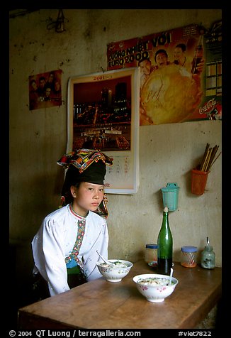 Thai woman in a restaurant, Tuan Chau. Northwest Vietnam (color)