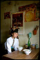 Thai woman in a restaurant, Tuan Chau. Northwest Vietnam