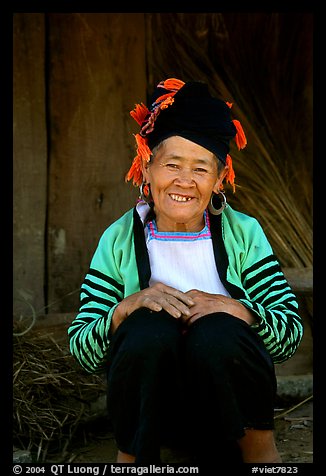 Elderly Dzao ethnic minority women, Tuan Chau. Vietnam (color)