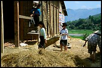 Thai women repair a house, Tuan Giao. Northwest Vietnam