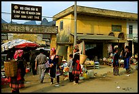 Hmong women near the entrance of the market, Tam Duong. Northwest Vietnam ( color)