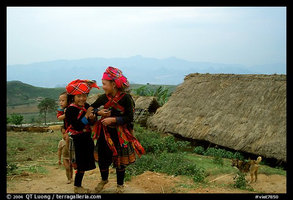Hmong children and village, near Tam Duong. Northwest Vietnam