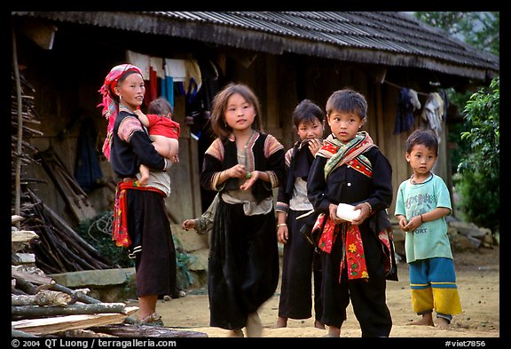 Hmong family in front of their home, near Tam Duong. Northwest Vietnam (color)