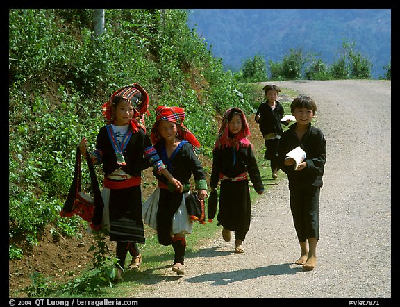 Hmong kids returning from school, near Lai Chau. Northwest Vietnam (color)