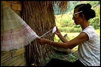 Woman sewing a net, between Lai Chau and Tam Duong. Northwest Vietnam