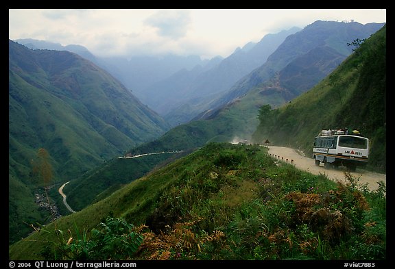 Steep road ascends the Tram Ton Pass near Sapa. Northwest Vietnam (color)