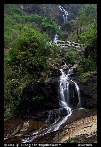 Silver Falls and bridge near Sapa. Sapa, Vietnam