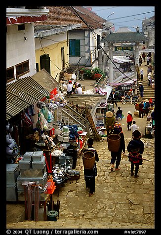 Black Hmong people in the steep streets of Sapa. Sapa, Vietnam (color)