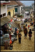 Black Hmong people in the steep streets of Sapa. Sapa, Vietnam (color)