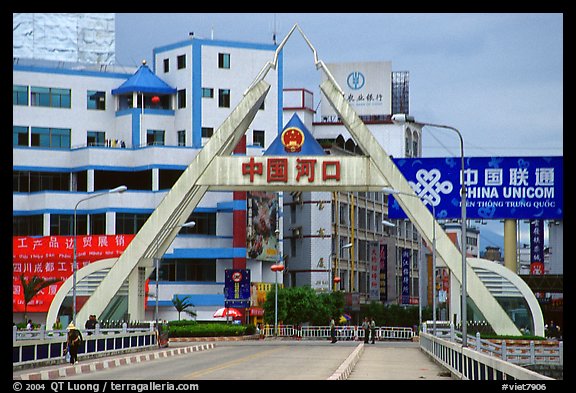 The Chinese side of the border crossing at Lao Cai. Vietnam (color)