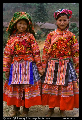Two Flower Hmong girls. Vietnam (color)