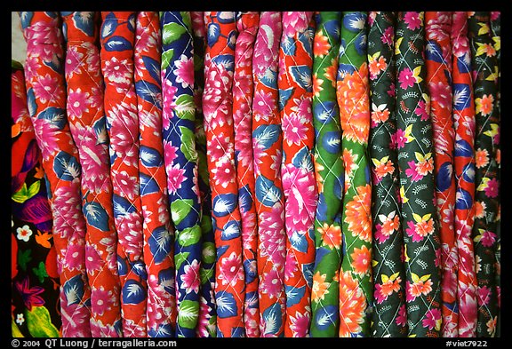 Fabric used by the Flower Hmong to make their colorful dresses. Bac Ha, Vietnam (color)