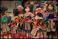Flower Hmong schoolchildren. Bac Ha, Vietnam