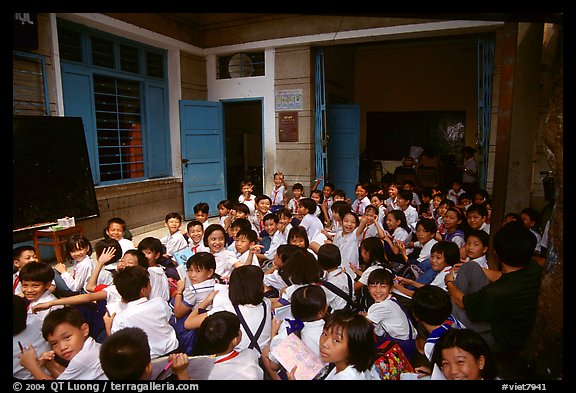 School children in an outdoor class. Ho Chi Minh City, Vietnam (color)