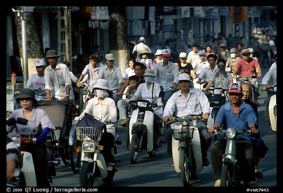 Dense two-wheel traffic. Ho Chi Minh City, Vietnam (color)