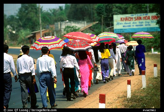 Countryside wedding procession. Ben Tre, Vietnam