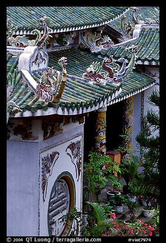 Roofs detail of one of the sanctuaries on the Marble Mountains. Da Nang, Vietnam (color)