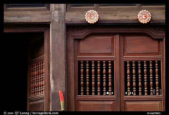 Detail of a wooden facade, Hoi An. Hoi An, Vietnam