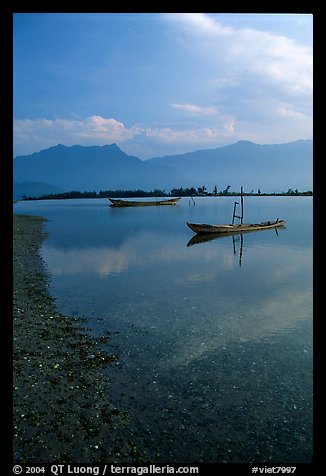 Small boats in lagoon. Vietnam