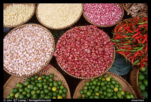 Baskets of condiments for sale. Cholon, Ho Chi Minh City, Vietnam (color)