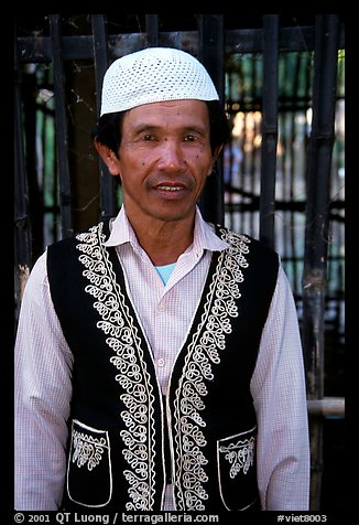 Muslem man from Cham minority village, near Chau Doc. Vietnam (color)