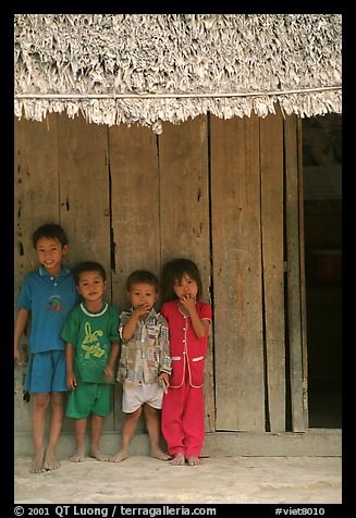 Children in front of rural hut, Hon Chong. Vietnam (color)