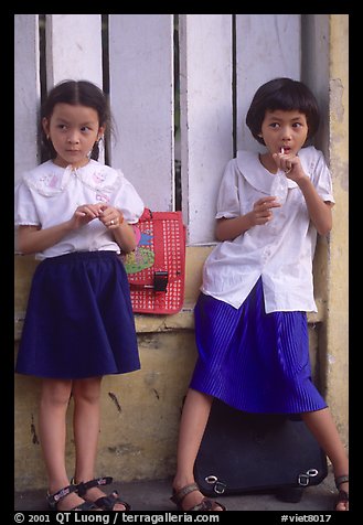 Uniformed junior school girls, Ho Chi Minh city. Vietnam (color)