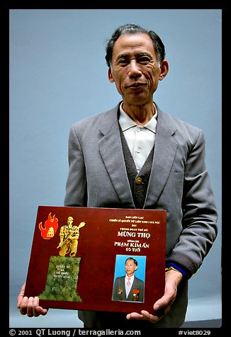 Former militia member with certificate of heroism, Hanoi. Vietnam