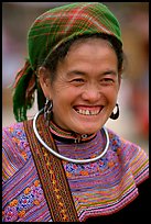 Flower Hmong woman in everyday ethnic dress,  Bac Ha. Vietnam (color)