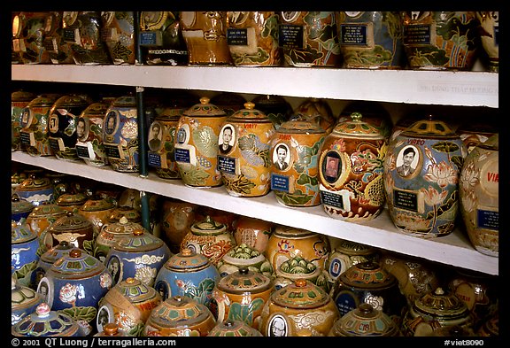Cremation is popular. Ashes are collected in individual funeral urns. Ho Chi Minh City, Vietnam (color)