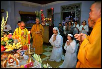 Buddhist funeral ceremony. White is color for mourning, Xa Loi pagoda, district 3. Ho Chi Minh City, Vietnam