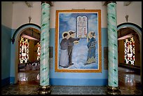 Cao Dai saints: Chinese revolutionary leader Sen, French poet Hugo, and vietnamese poet Nguyen Binh Khiem. Tay Ninh, Vietnam ( color)