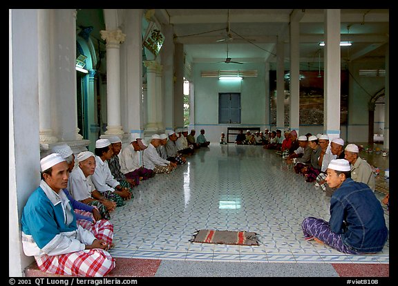 Ceremony in mosque in Cham minority village. Chau Doc, Vietnam (color)