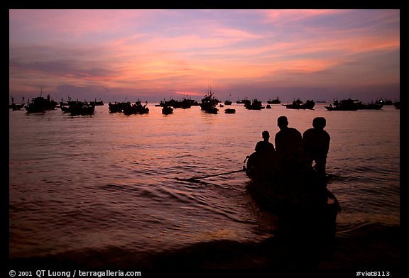 Fishing boat fleet at sunset. Vung Tau, Vietnam