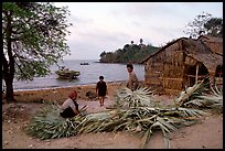 Fishing village with huts made of banana leaves. Hong Chong Peninsula, Vietnam (color)