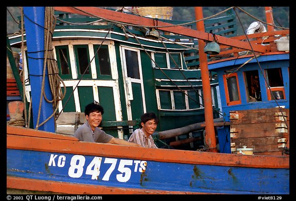 Fishermen on a commercial fishing boat. Ha Tien, Vietnam