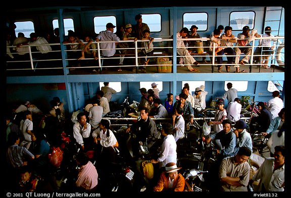 Inside a ferry on the Mekong river. My Tho, Vietnam (color)