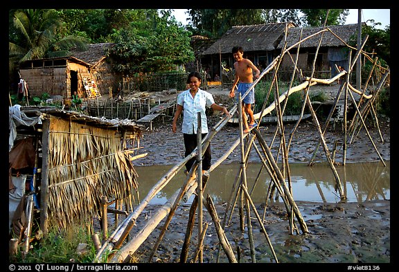 Bamboo bridge near Long Xuyen. Mekong Delta, Vietnam (color)