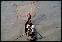 Fisherman casting net seen from above. Can Tho, Vietnam