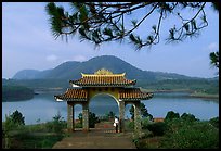 Pagoda set aside one of the many lakes. Da Lat, Vietnam (color)